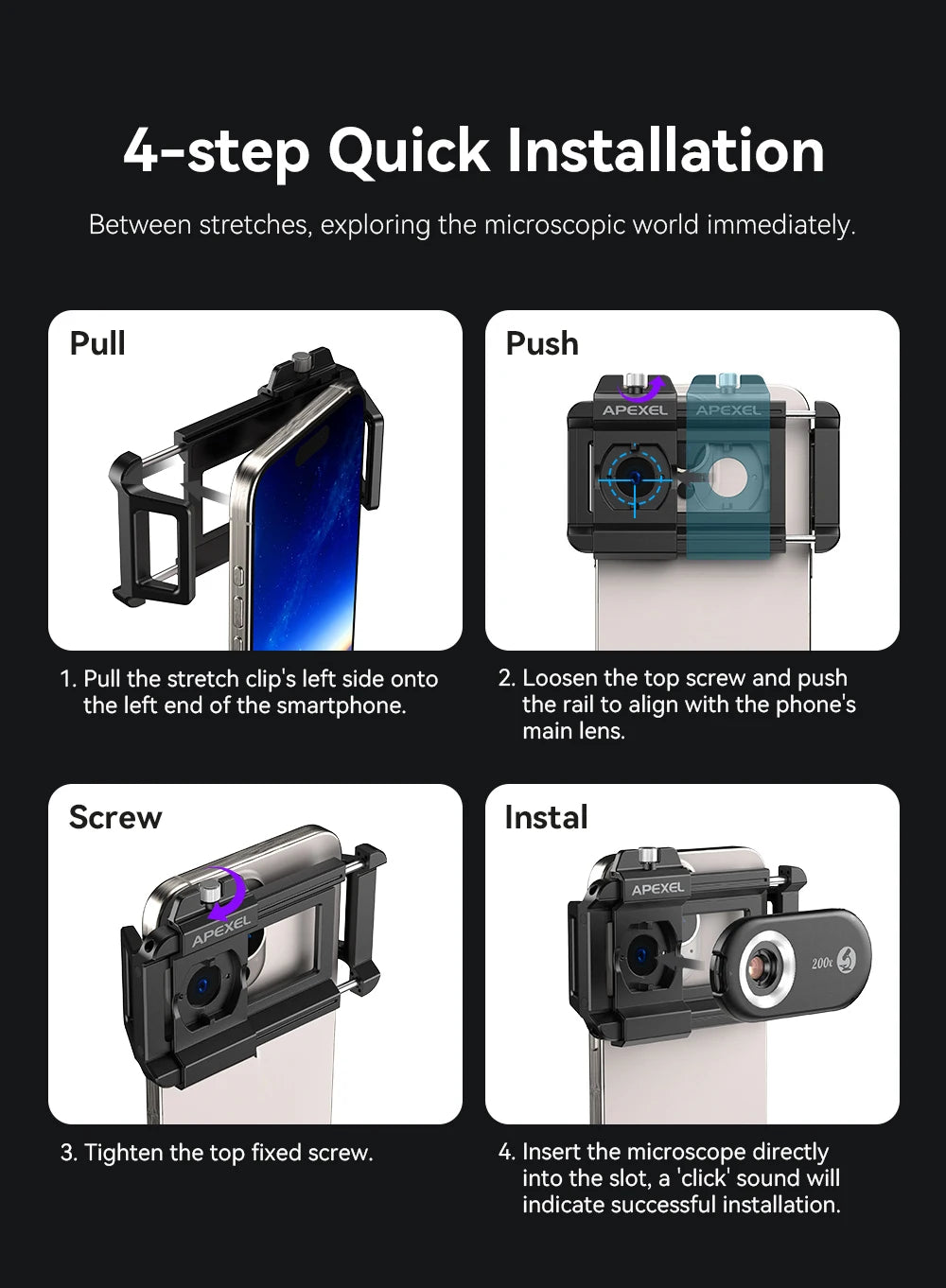 APEXEL NEW PhoneMicro 5 100X -200X Microscope Lens for Phone Lens 3 in 1 Magnification MacroLens with LED Smartphone Accessories