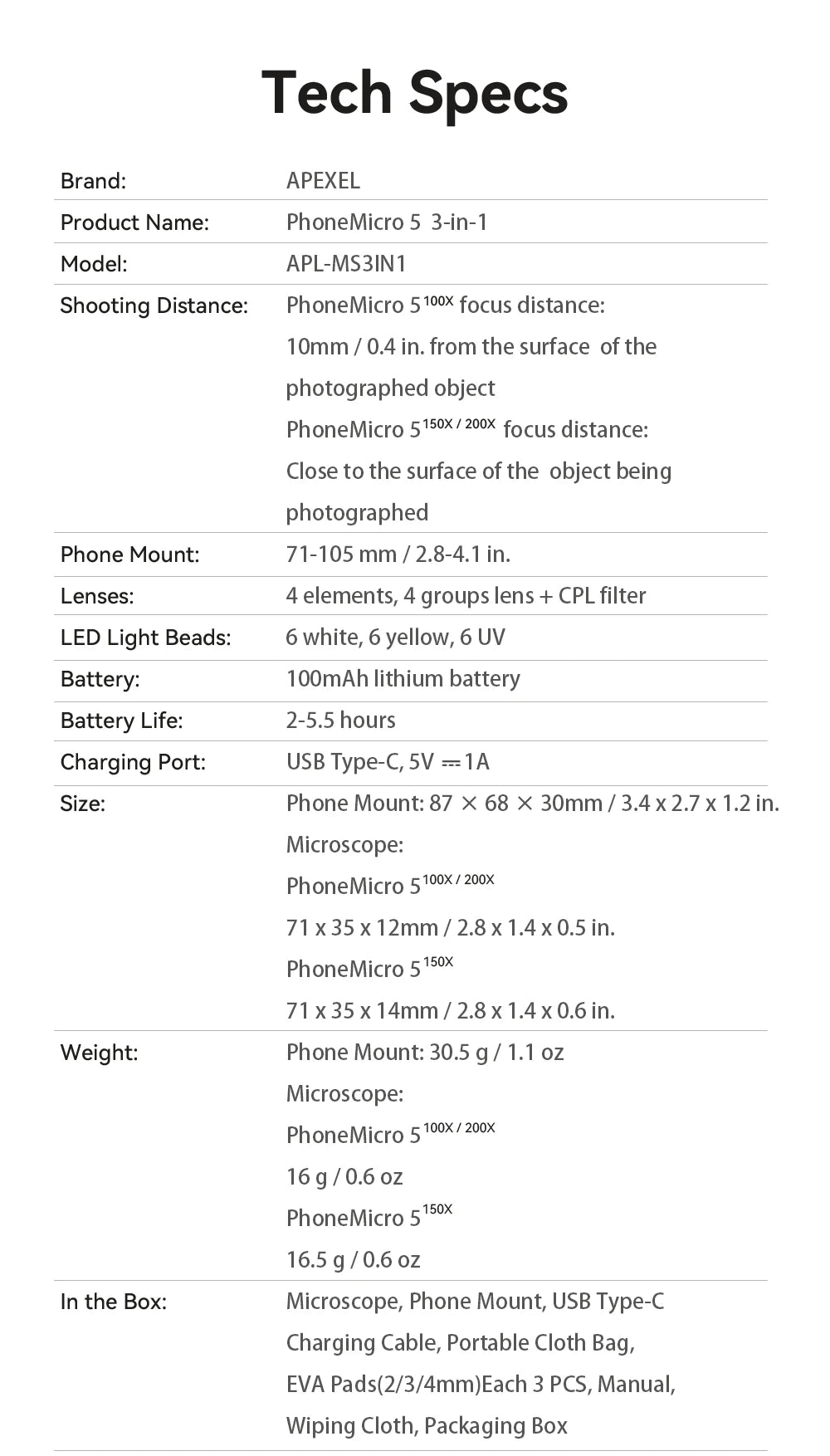 APEXEL NEW PhoneMicro 5 100X -200X Microscope Lens for Phone Lens 3 in 1 Magnification MacroLens with LED Smartphone Accessories