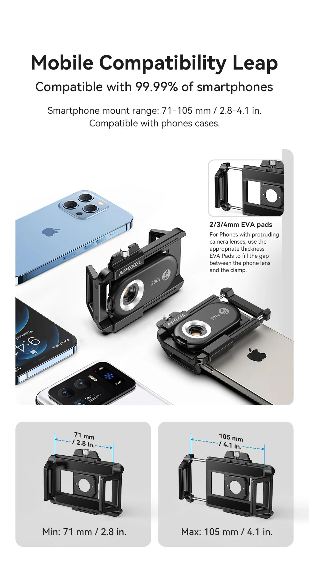 APEXEL NEW PhoneMicro 5 100X -200X Microscope Lens for Phone Lens 3 in 1 Magnification MacroLens with LED Smartphone Accessories